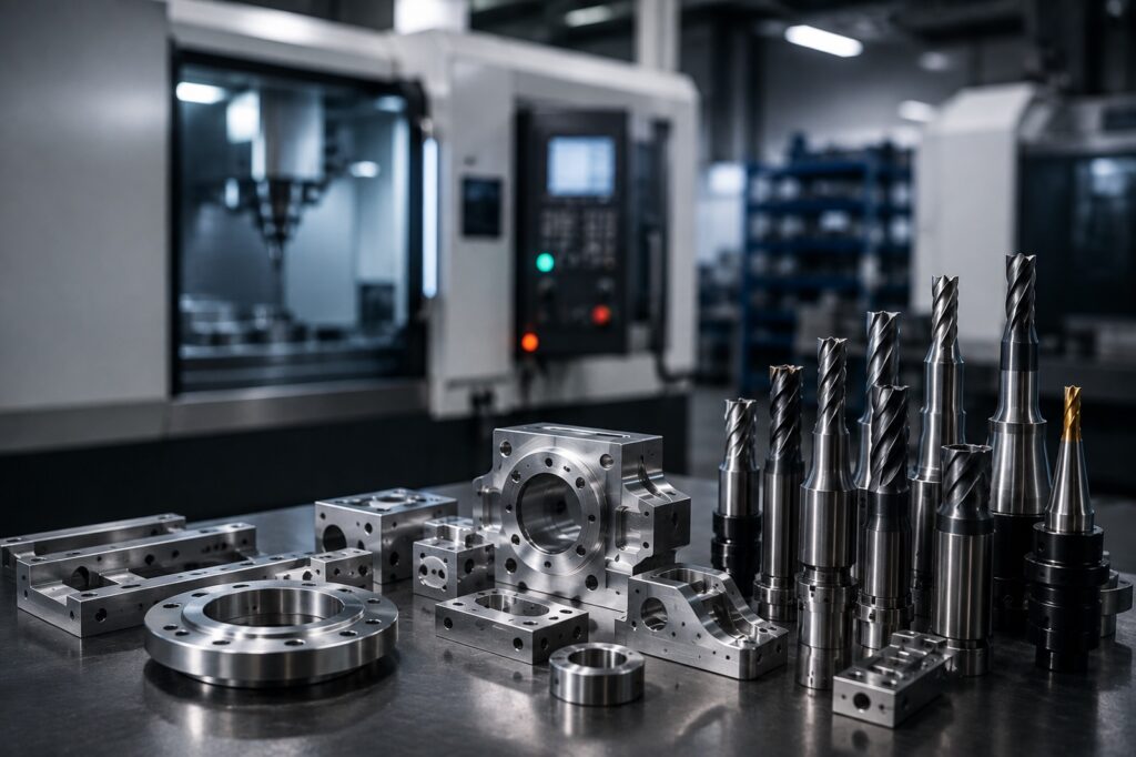 Precision Machining Products CNC machining facility with precision cutting tools and machined components